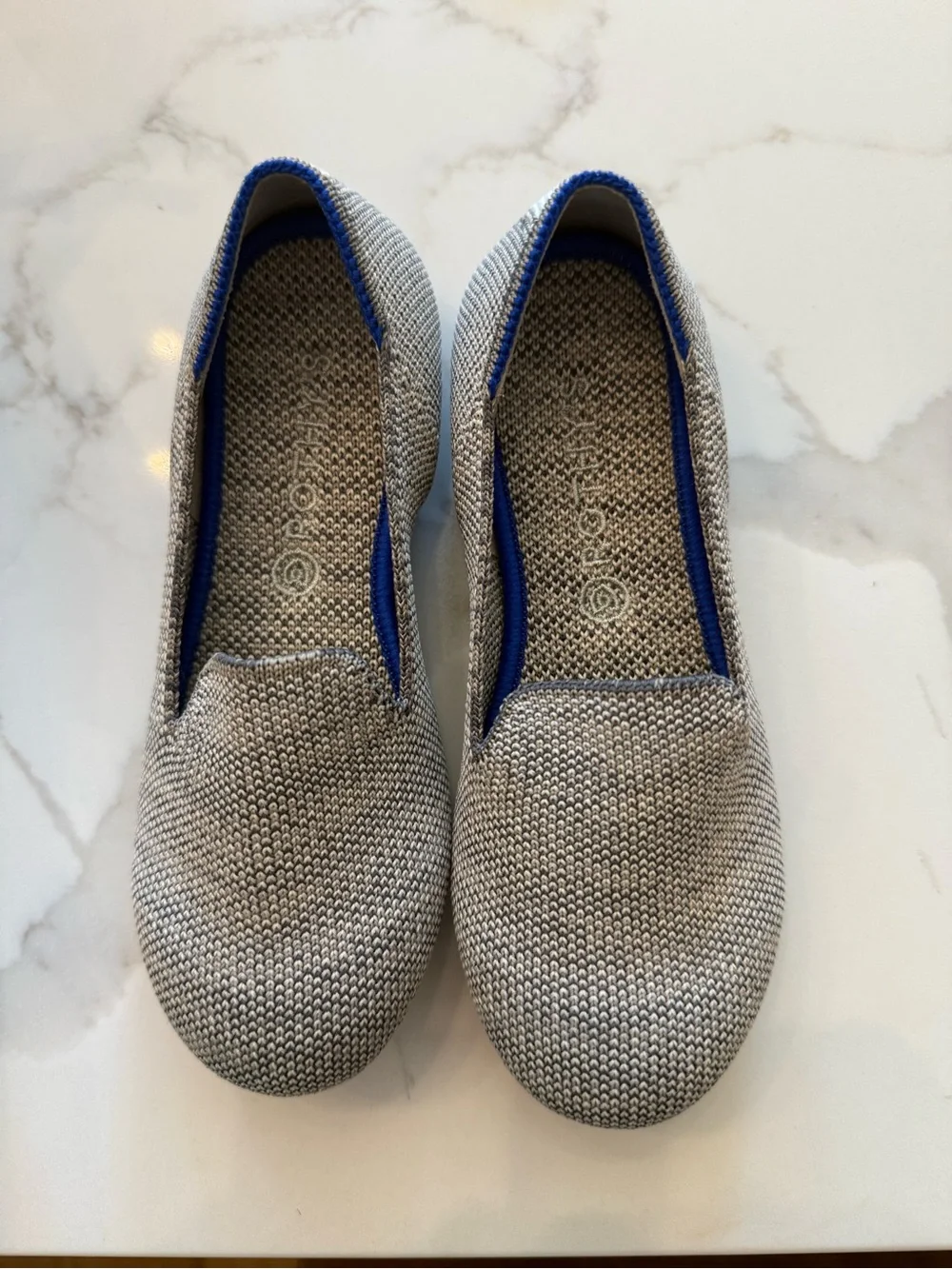 Rothy's Kids Slip-On Shoes in Silver with Blue Trim